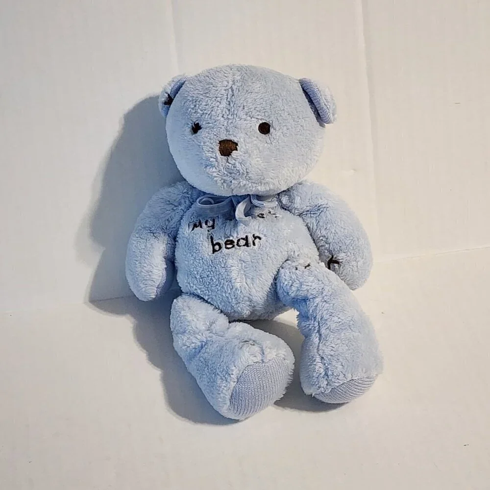 Carter's My first bear plush toy lovey  blue brown stitches rattle